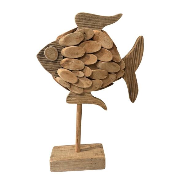 Driftwood Fish Sculpture Beach Ocean Art Marina Beach Nautical‎ Fish Decor 16” - Picture 1 of 8